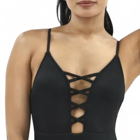 No Boundaries Ribbed Lace Up One-Piece Swimsuit Plus Size XXL (20) Slimming NEW - Picture 4 of 10